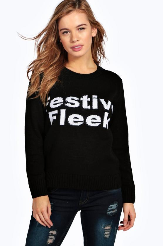 Petite Lara Festive Fleek Slogan Christmas Jumper